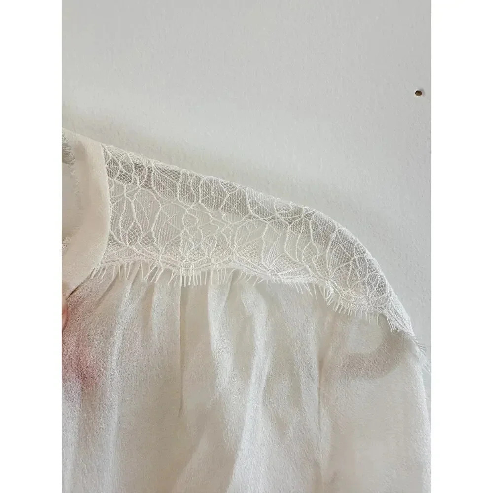 Rebecca Taylor White Lace Insert Long Sleeve Blouse Size 4 - Picture 5 of 9